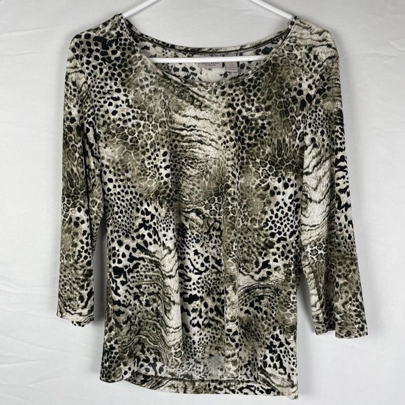 EASYWEAR by Chico's Top Women's Size 1 Performance Stretch Animal‎ Print Cheetah - Picture 2 of 13